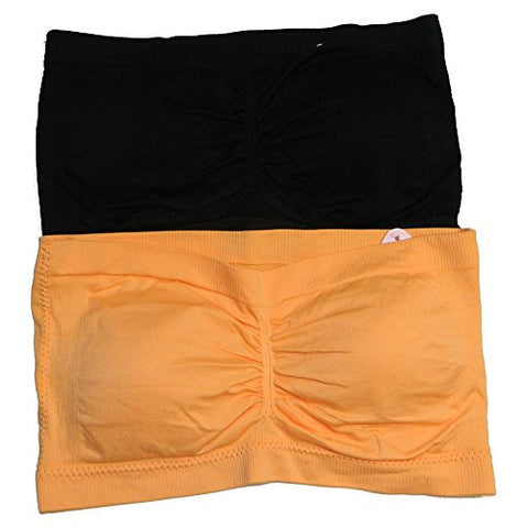 Anenome Women's Strapless Seamless Bandeau Padding (2 or 4 pack),One Size,2 Pack: Black/Light Orange