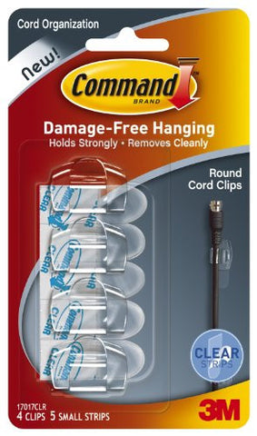 Clear Round Cord Clips with Clear Strips  4 clips, 5 strips/pk