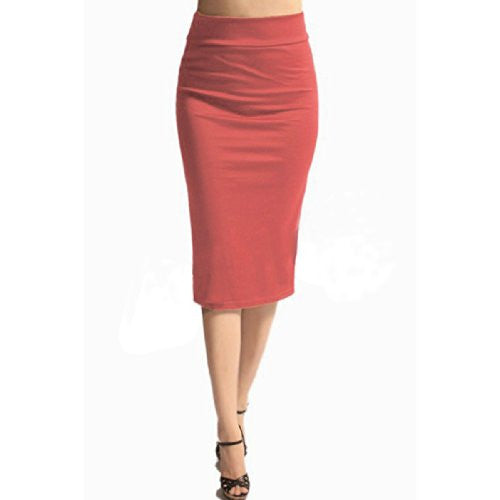 Azules Women's below the Knee Pencil Skirt - Made in USA (Coral / Medium)