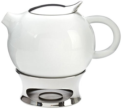 Nambe Bulbo Teapot with Infuser and Warming Base