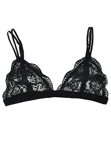 Anemone Women's Lace Bralette Floral Sheer Bra Top Thin Band S/M Black