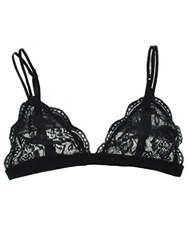 Anemone Women's Lace Bralette Floral Sheer Bra Top Thin Band M/L Black