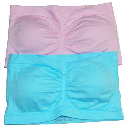 Anenome Women's Strapless Seamless Bandeau Padding (2 or 4 pack),One Size,2 Pack Light Blue_Light Pink