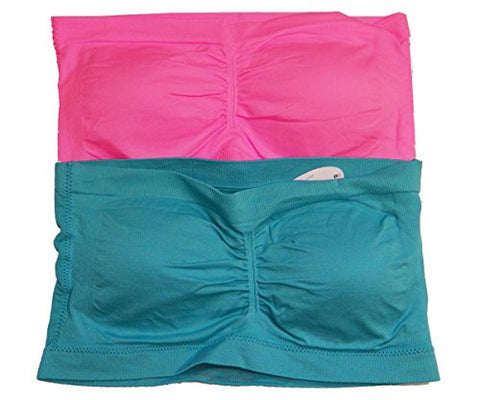 Anenome Women's Strapless Seamless Bandeau Padding (2 or 4 pack),One Size,2 Pack Light Teal_Pink