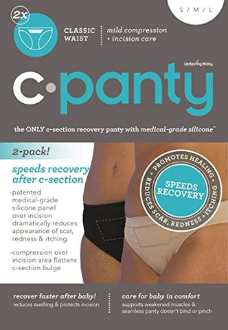 (2-Pack) Classic Waist C-Section Recovery Underwear (L) Nude/Black