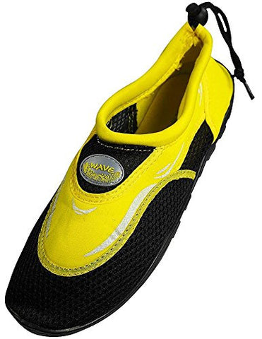 Men's Wave Water Shoes Pool Beach Aqua Socks, Yoga , Exercise, Black/Yellow S1182M, 8 D(M) US