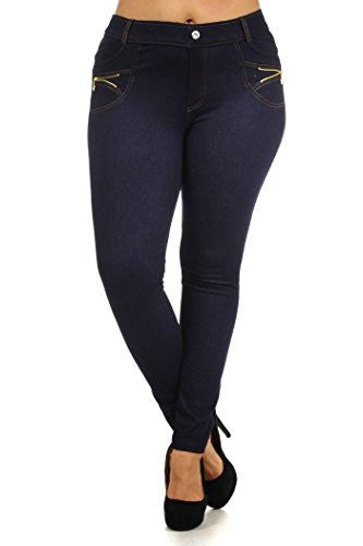 Yelete Plus Size Classic 4-Pocket Jeggings - Navy XL