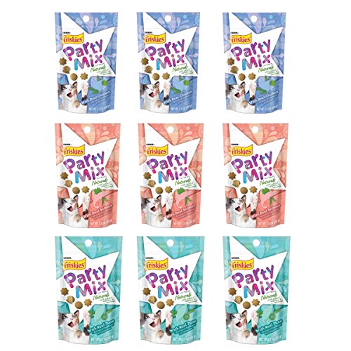 3-Friskies Party Mix Naturals with Real Chicken 2.1 oz and 3-Friskies Party Mix Naturals with Real Salmon 2.1 oz and 3-Friskies Party Mix Naturals with Real Tuna 2.1 oz