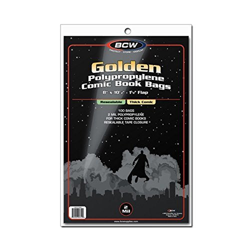 Resealable Golden Comic Bags - Thick - 8 x 10 1/2, 100 Bags per Pack