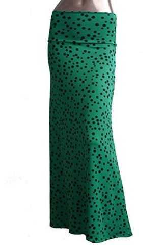 Azules Women's Maxi Skirt -Stretchy, Soft Fabric (Green Polka Dot / Medium)