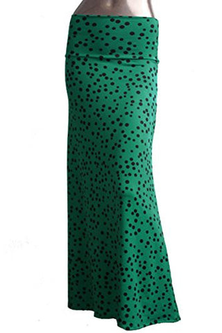 Azules Women's Maxi Skirt -Stretchy, Soft Fabric (Green Polka Dot / X-Large)