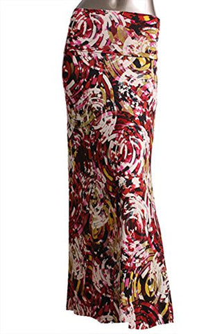 Azules Women's Maxi Skirt -Stretchy, Soft Fabric (E54 Red Mirage / X-Large)