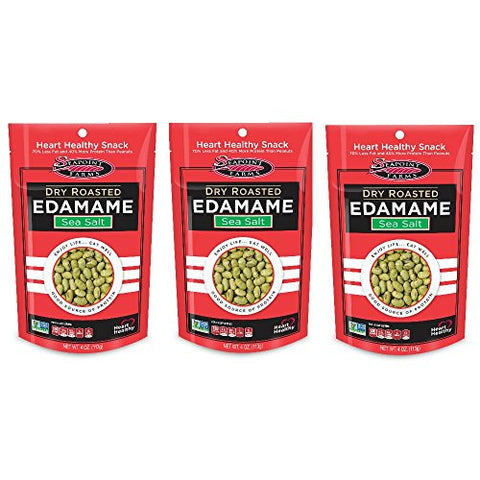 Seapoint Farms Dry Roasted Edamame, Sea Salt, 4-Ounce Pouches, (3 pack)