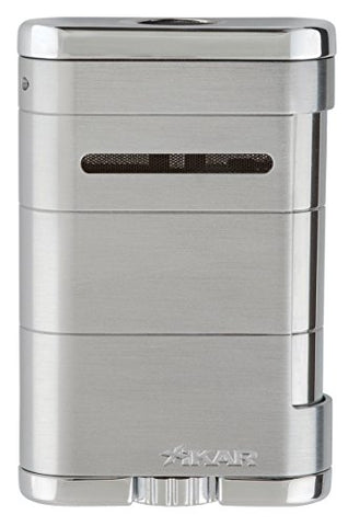 Xikar Allume Triple Jet Flame Tabletop Cigar Lighter - Silver, 2 3⁄16“w x 7⁄8 “d x 3 1⁄2“h