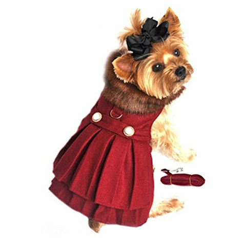 Burgundy Wool with Fur Collar Harness Coat Medium