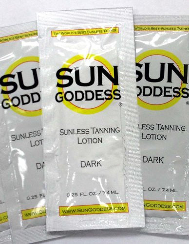Sun Goddess - Sunless Self Tanning Lotion - DARK - Includes (3) THREE 0.25 oz. Samples + FREE SHIPPING! Sun Goddess - The World's Best and Darkest Sunless Self Tanning Lotion Tanner