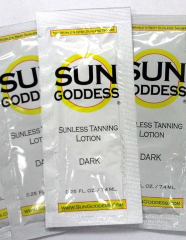 Sun Goddess - Sunless Self Tanning Lotion - DARK - Includes (3) THREE 0.25 oz. Samples + FREE SHIPPING! Sun Goddess - The World's Best and Darkest Sunless Self Tanning Lotion Tanner