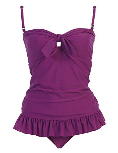 Marina West 2 Piece Bandeau Tankini Swimsuit Set (Black Berry / Large)