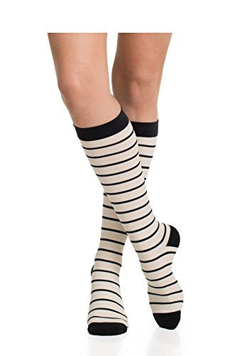 VIM & VIGR Stylish Compression Socks -- NEW! Women's Nylon Socks (Large, Cream & Black)
