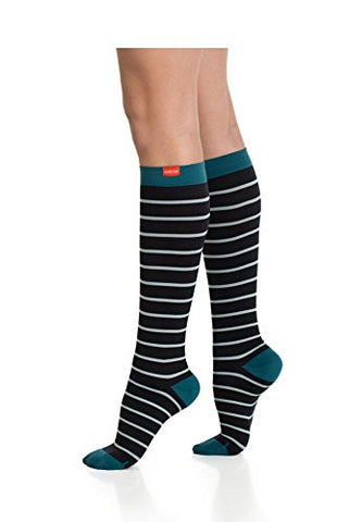 VIM & VIGR Stylish Compression Socks -- NEW! Women's Nylon Socks (Medium, Mint & Black + Turquoise Heel)