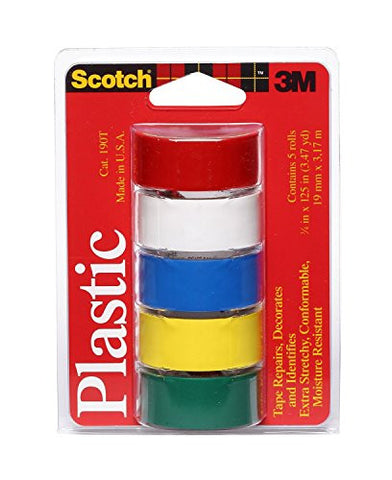 Colored Plastic Tape Assorted 3/4 in x 125 in 5/pack