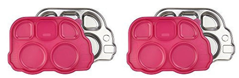 Innobaby Din Din Smart Stainless Divided Platter with Sectional Lid (2 Trays, Pink)