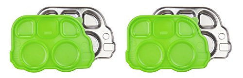 Innobaby Din Din Smart Stainless Divided Platter with Sectional Lid (2 Trays, Green)