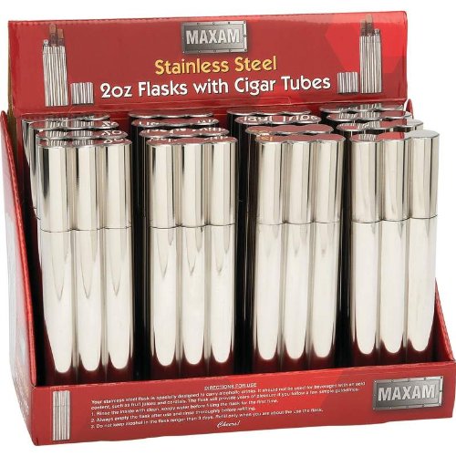 Maxam® 2oz Stainless Steel Flask with 2 Cigar Tubes in Remailer Bo