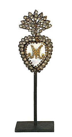 10-1/4"H Tin & Mother of PearlSacred Heart on Stand w Crystl