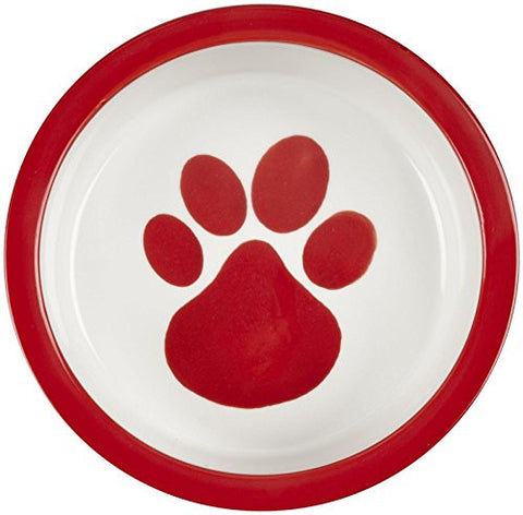 Melia Tomato Red Paw Ceramic Dog Bowl - Medium