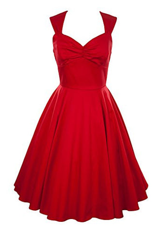 Ixia, Solid color, sweetheart tea dress with a pleated, A-line skirt and zipper closure on back, Red, Small