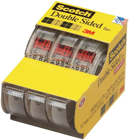 Double Sided Tape, 3 Pack Caddy Transparent 1/2 in x 250 in