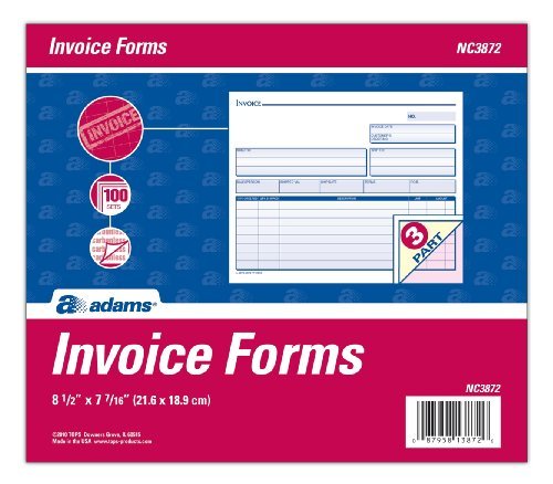 Adams Invoice Unit Set, 3-Part, Carbonless, 100/Pack, 8-1/2" x 7-7/16"