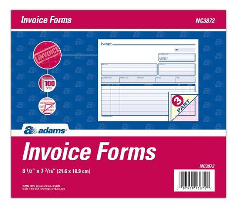 Adams Invoice Unit Set, 3-Part, Carbonless, 100/Pack, 8-1/2" x 7-7/16"