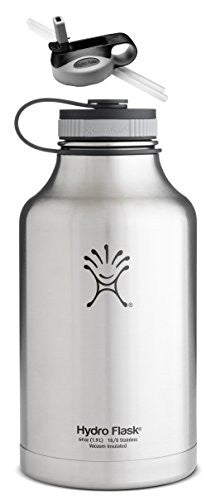 Hydro Flask Insulated Stainless Steel Wide Mouth Water Bottle and Beer Growler, 64-Ounce, 64-Ounce,Classic Stainless with Straw Lid