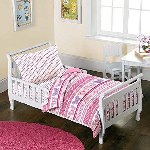 Dream Factory Butterfly Dots Pink Girls 4-Piece Toddler Bedding Set