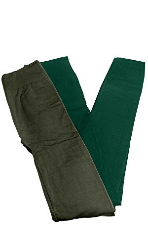 Anemone Women's Cozy Winter Fleece Lined Seamless Leggings One Size Black 2 Pk Dk Olive/Evergreen One Size