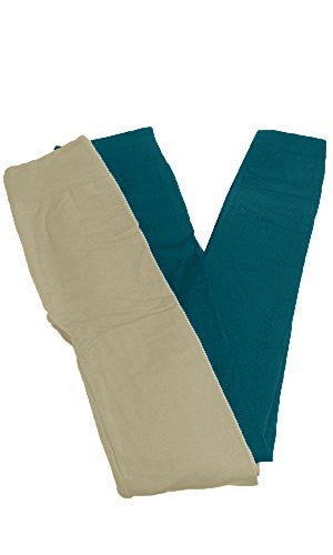 Anemone Women's Cozy Winter Fleece Lined Seamless Leggings One Size Black 2 Pk Ivory/Teal One Size