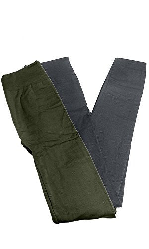 Anemone Women's Cozy Winter Fleece Lined Seamless Leggings One Size Black 2 Pk Dk Olive/Gray One Size