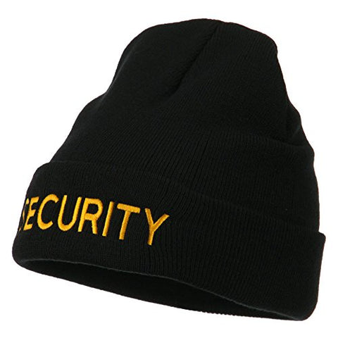MG:e4Hats, Security Embroidered Long Knitted Beanie - Black (fitting up to 7 1/2)