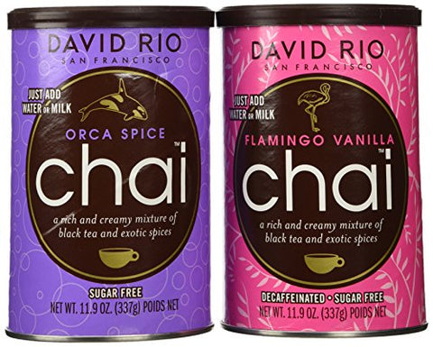 Flamingo Vanilla Decaf Sugar Free Chai 11.9 oz Canister and
Orca Spice Sugar Free Chai 11.9 oz Canister