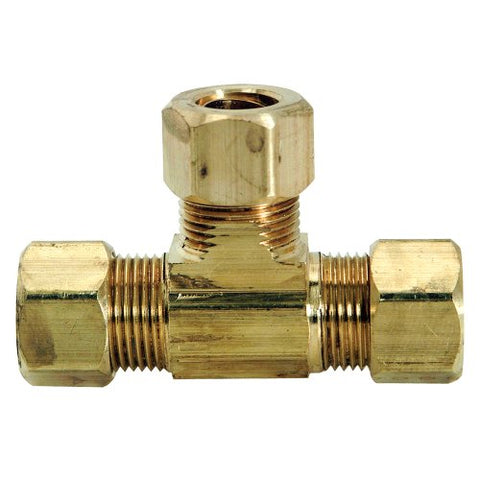 Brass Compression Fitting - Tee, Female Compression, Size 0.25 x 0.25 x 0.25