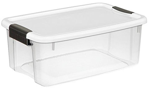 18 Qt. Ultra Latch Storage Box, White Lid, Clear Base W/black Latches, 18 1/8" L X 12 1/4" W X 7" H
