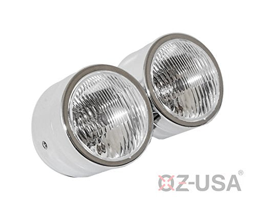 OZ-USA Chrome Twin Headlight Motorcycle Double Dual Lamp Street Fighter Naked Dominator