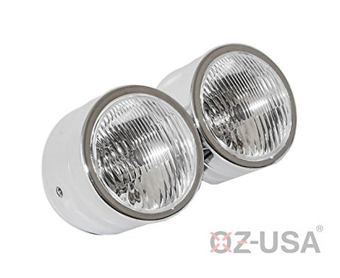 OZ-USA Chrome Twin Headlight Motorcycle Double Dual Lamp Street Fighter Naked Dominator