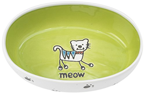 Silly Kitty Oval Bowl, White/Lime Green 2-cup