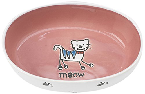 Silly Kitty Oval Bowl, White/Pink 2-cup