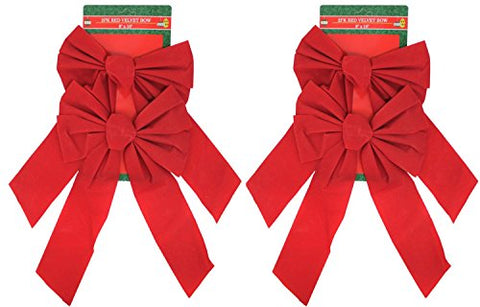Bow Red Velvet 2pk 5-loop 9inx16in Christmas Tie On Card (not in pricelist)