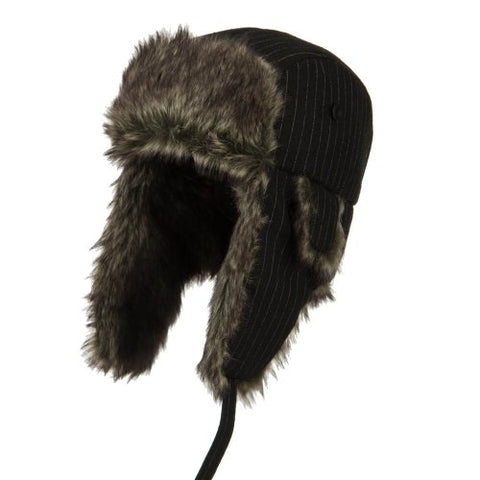 e4Hats, Big Size Wool Pinstripe Trooper Hat - Black (XL-2XL)