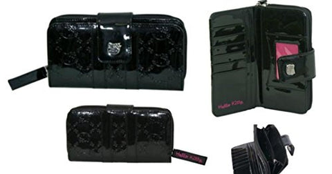 Hello Kitty Black Patent Embossed Zip Around Wallet